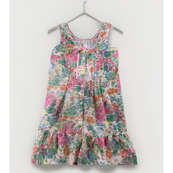 Vintage Dresses & Skirts - Vintage 90s Floral Sundress Pastel Lace Trim Button Front Cottagecore M